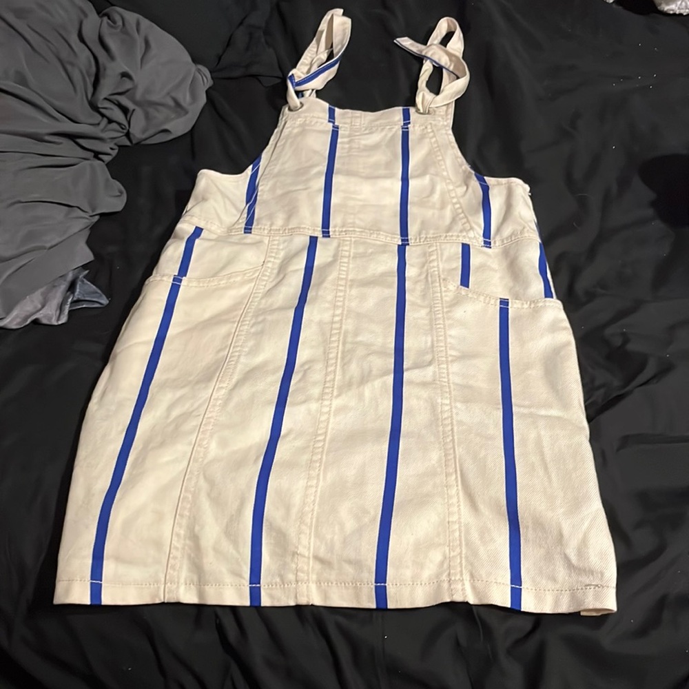 White and blue striped dress